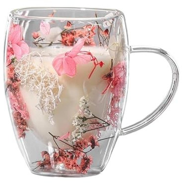 FYJL Mug Personnalisé Tasse à café en Verre à Double paroi de 350 ML avec poignée Tasse Personnalisable(Pink)