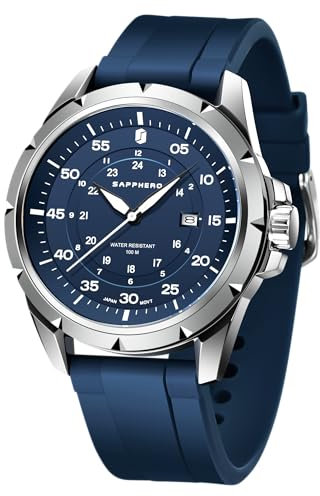 SAPPHERO Uhr Herren Silikonarmband Wasserdicht 5ATM Armbanduhr Herren Japanisches Quarzwerk Edelstahlgehäuse Date Design Sportliches Lässig Business Uhren fur Männer