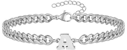 RMMD Armband Herren Silber, Armband mit Buchstaben Geschenke für Männer Silber Panzerkette Armbänder Herren Jungen Edelstahl Armkette Geburtstag Geschenke für Papa Sohn Freund Bruder Teenager A
