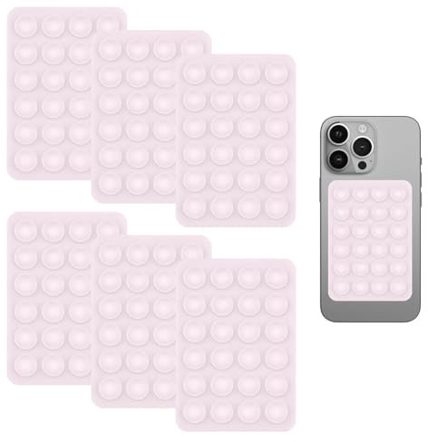 Silicone Suction Phone Holder,6PCS Pink Phone Suction Pad with 24 Grain Square,Sticky Pad Grip for Selfies and Videos