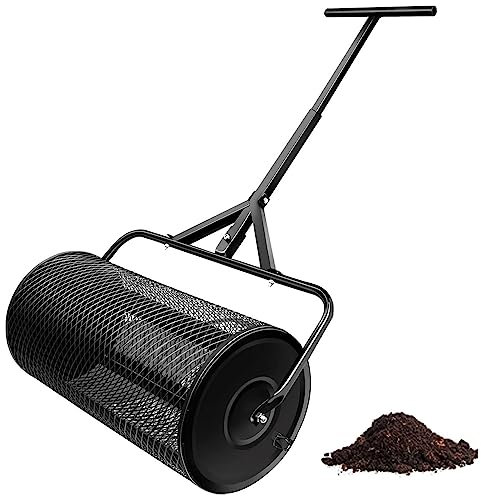 OJKJGY Compost Spreader Peat Moss Spreader, 24inch Compost Spreader Metal Mesh with Adjustable T Shaped Handle for Planting Seeding, Lawn Care Manure Spreaders Roller,Green