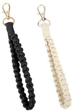 2 Stück handgemachte Schlüsselanhänger Armband Schlüsselanhänger Armband Boho geflochtene Schlüssel Lanyard Tasche Charms für Frauen Mädchen Schwarz & Beige