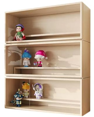 CIPPRO Solid Wood Staircase Blind Box Storage Display Rack, Cream Style Acrylic Transparent Figurine Display Cabinet, Staircase Display Platform, Ornament Display Box(3pcs)