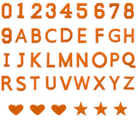 sourcing map 78 Pcs Iron on Letters and Numbers, 2 Inch A-Z Letter Patches and 0-9 Number Patches for Clothing Orange Iron on Numbers Small Embroidered Patches for Jacket Clothes Hat Sock DIY