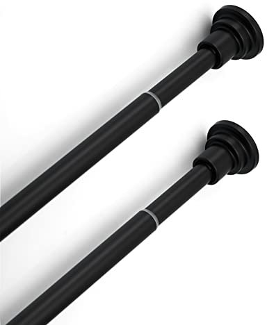 Shower Curtain Rod Extendable Shower Curtain Pole Telescopic Spring Tension Rod for Bathroom Bathtub Kitchen Wardrobes Doorways, No Drilling, Rust-Resistance Adjustable Hanging Pole, 83-150cm, Black