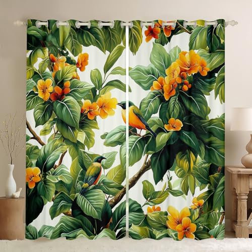 feelingyou Lot de 2 rideaux occultants à motif feuilles de palmier pour fenêtres, feuilles tropicales, plantes botaniques pour salon, aquarelle, feuilles florales, 117 x 183 cm