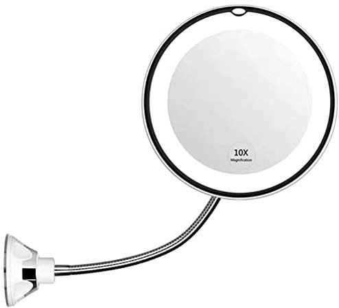 YFSAN Miroir de Maquillage LED avec Ventouse, 14 LED Lumineuses, col de Cygne Flexible pivotant à 360 degrés, Miroir de précision Pliable grossissant 10X