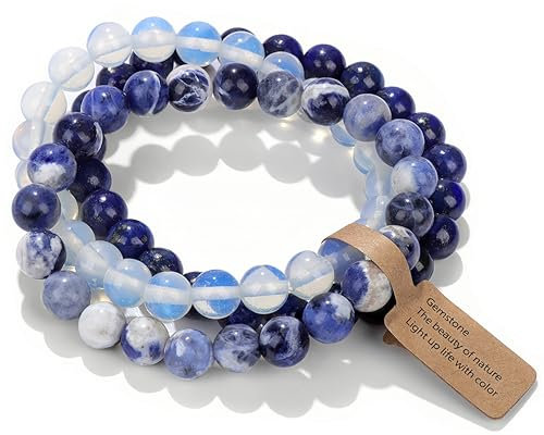 Handmade Echte Natursteinperlen Heilsteine Armband (Sodalit&Opal&Lapis Lazuli)