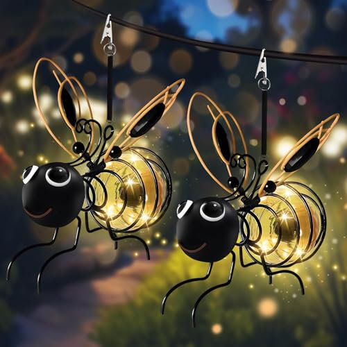 Snrtevu Solarbetriebene Bienenlaterne Gartendeko, Solar Deko Für Außen Garten, Outdoor Hanging Solar Bee Light, Bienen Deko Solarleuchte, Wetterfest, Für Garden,Terrasse,Balkon (2PCS-YELLOW)