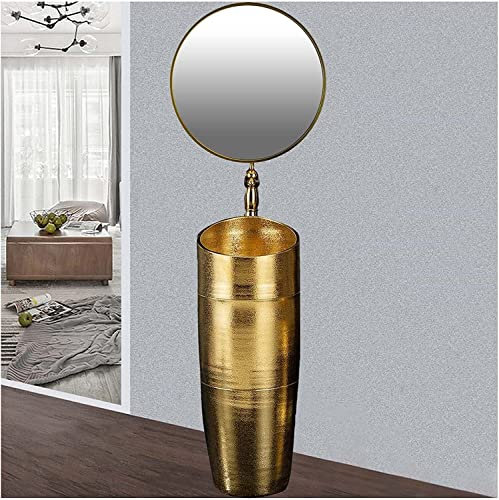 FHSLKXIM Freistehendes Waschbecken, Art Hotel Home Badezimmer Waschbecken, Modernes Dekor Mit Hartem Und Leicht Zu Reinigendem Standwaschbecken, Wasserdicht, Gold, Mit Spiegel