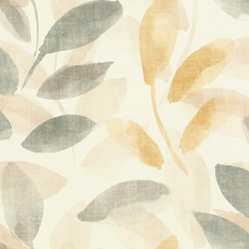 Rasch Liverna Collection 416329 Non-Woven Wallpaper with Leaves in Yellow, Beige and Grey