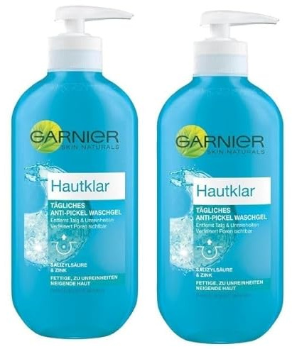 Gesichtsreinigung Hautklar Anti-Pickel Waschgel für unreine Haut mit Salizylsäure und Zink, für ölige und unreine Haut, verfeinert Poren 2 x 200ml vonGarnier