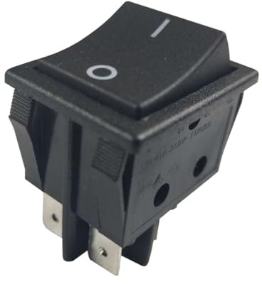 Interrupteur (ON)-OFF momentané, à bascule, bouton noir, bipolaire DPST, marquage 0-I, 2 positions, rectangulaire, à clic, trou 31 x 22 mm, portée 220 V 230 V 16 A, contacts 6,35 mm