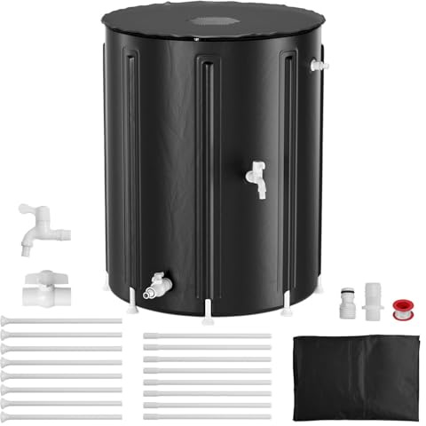 Faltbare Regentonne 500 Liter mit Wasserhahn &Ablassventil | PVC Wassertank mit Laubschutzgitter | UV-beständiger Regenwassersammler platzsparend | Regenwassertonne für Garten & Camping(Schwarz)