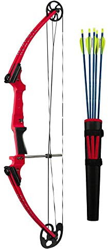 Genesis Original Compound Bow & Arrow Kit- Adjustable Riser, 15-30 Draw Length, 10-20 lb Draw Weight, All Skill Levels, Draw Hand - Right, Red