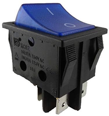 Interruttore a bilanciere da incasso, 2 poli (4 pin) 16 A, 250 ~ 28,5 x 21,9 mm, blu illuminato (1)