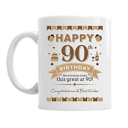 90th Birthday Coffee Mug Ceramic Gift for Men, Birthday Keepsake for 90 Year Old