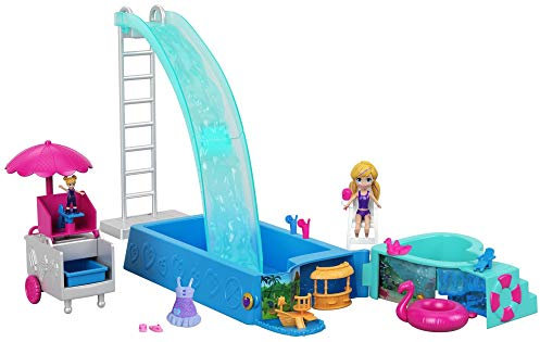 Polly Pocket Coffret Piscine Toboggan avec mini-figurine de 7 cm et accessoires, jouet enfant, édition 2019, FTP75