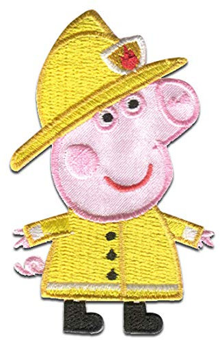 Aufnäher/Bügelbild - Peppa Wutz 'Mama Wutz Feuerwehrfrau' - gelb - 7,8 x 5,0 cm - by Entertainment One © Patch Aufbügler Applikationen zum aufbügeln Applikation Patches Flicken