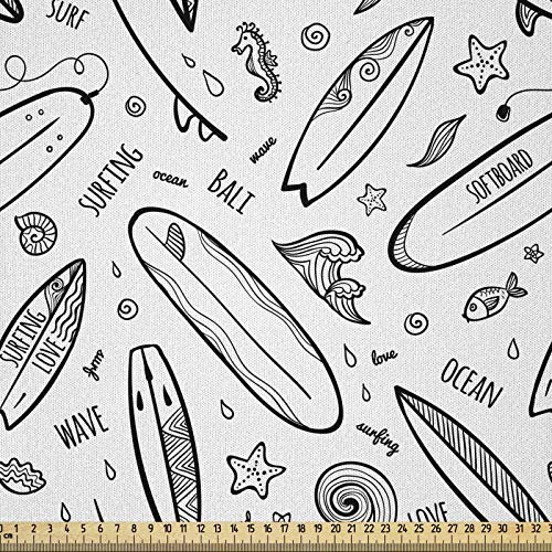 ABAKUHAUS Surfbrett Microfaser Stoff als Meterware, Monochrome Coastal, Deko Basteln Polsterstoff Textilien, 2M (230x200cm), Weiß Schwarz