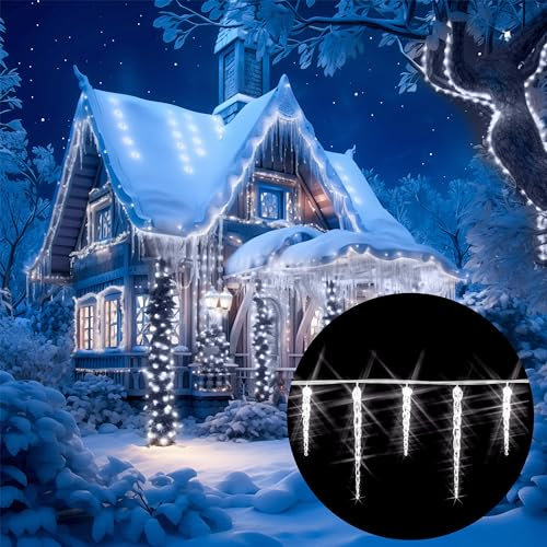 Monzana Catena Luminosa Led Stalattiti di Ghiaccio Bianco Freddo Interno Esterno 40 Stalattiti 10,4m