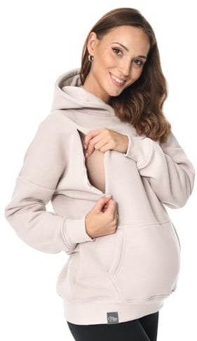 MijaCulture Umstandsmode 2in1 Stillpullover & Umstandspullover Stilltop Stillpulli Molly M001 (M, Beige)