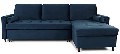 INTENSE DECO Canapé d'angle Convertible réversible Claudio en Velours Bleu foncé