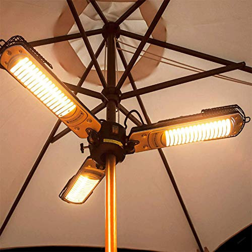 Electric Umbrella Heater, Folding Outdoor Electric Infrared Space Heater With 3 Heating Panels For Pergola Or Gazabo 2000W Patio Heater Waterproof,Black