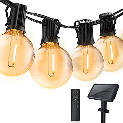 Bomcosy Dimmbar Led Lichterkette Solar Außen, 7.64M Lichterkette Glühbirnen mit Fernbedienung, USB C Wiederaufladbar, 4 Modus Wasserdicht Lichterkette Aussen für Garten, Terrasse, Bäume, Hof