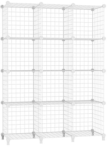 AWTATOS Cube Storage Unit, 12 Cube Wire Storage Shelves, Multifunctional DIY bookcases and Shelving Units Perfect for Office/Livingroom/kitchen/Bathroom, White USCIH12WE