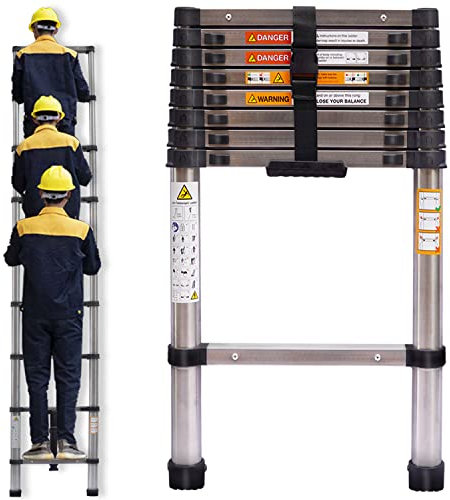 ZanGe 2.6M 8.5FT Estensione Scale Telescopiche Pieghevoli - Acciaio Inossidabile Fai-da-Te Stile Dritto Scala Telescopica per Soppalco Scala Estensibile 9 Gradini per Interni Domestici All'aperto