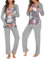 Ekouaer Pyjama d'allaitement pour Femme pour hôpital Manches Longues Modal de Grossesse Ensemble Pyjama 2 pièces Fleurs Gris L