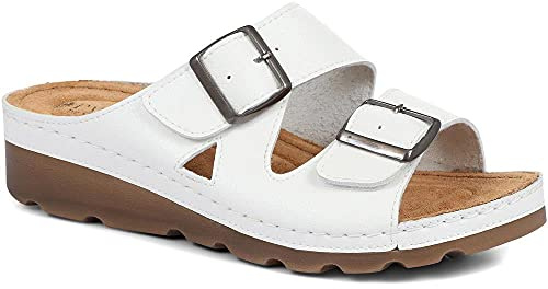Pavers Ladies Adjustable Mule Sandals - White Size 4 UK