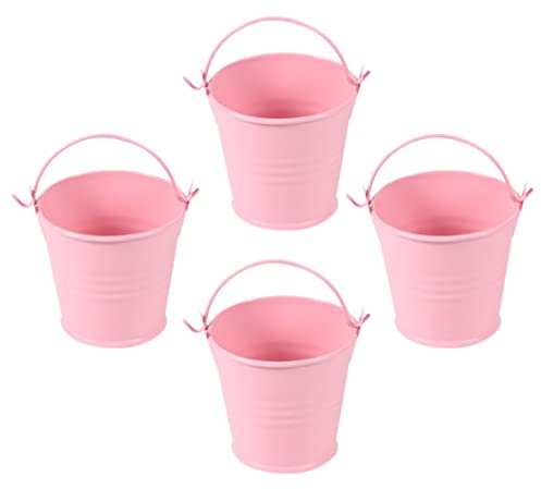 CLISPEED 4 Stücke Metalleimer Mini Eiskübel Kleine Metalleimer Eisen Eimer mit Griff Blumeneimer Pommes Bonbon Süßigkeiten Sukkulenten Eimer für Foto Reqisiten Rosa