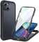 Miracase Compatible with iPhone 13 Case 6.1inch, [Built-in Glass Screen Protector] Full Body Rubber Bumper Clear Back Case Cover (Matte Black)