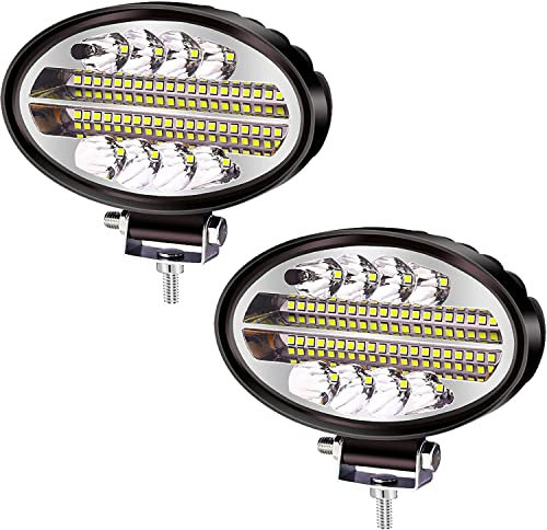 2PCS Phare de Travail LED Tracteur Ovale,144W Projecteur LEDs Voiture 12V 24V IP67 Etanche Feux de Travail 5.5 Projecteur LED Voitures pour Camion Tracteur SUV Bateau