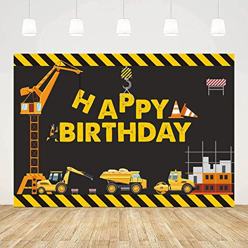 Bymivofun Bagger Geburtstags Hintergrund, Excavator Happy Birthday Party Vinyl Fotografie Wandhintergrund (5 x 3 Fuß)