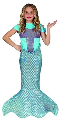 FIESTAS GUIRCA Bezaubernde Meerjungfrau Mädchen Kostüm mit Hologramm- Effektstoff – Hellblaues, Lila und Silbernes Mermaid Kleid mit Meerjungfrauen Flosse für Mädchen von 7-9 Jahren