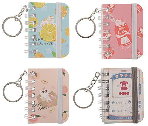 Homoyoyo Lot de 4 porte-clés multi-clés, à motif de livre pour bague de garçon, fournitures mini avec petit porte-clés, fonction journal, carnet de notes, carnet de notes pour fille