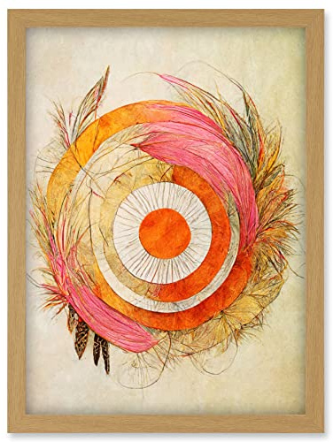 Doppelganger33 LTD Abstract Dreamcatcher With Feathers In Soft Pastel Palette Artwork Framed Wall Art Print A4