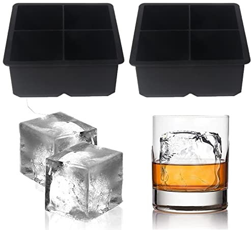 Large Ice Cube Trays Silicone (2.5-Inches) - Giant Cocktail Silicone Ice Maker, Scotch Whiskey Ice Cube, Easy Release Reusable Ice Cubes,Food Grade (Black 2 Tray)