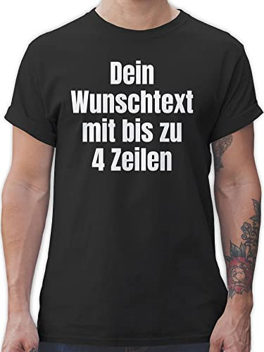 T-Shirt Herren - Aufdruck selbst gestalten - Wunschtext I Eigener Text I Custom Text - XXL - Schwarz - Tshirt own Name personalisierte t Shirts 4 zeilen Datum Shirt with Bedruckte t-Shirts