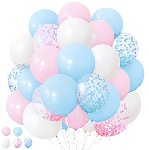 Eitolo Pink & Blue Balloons - 50 Pack, 12 inch Confetti Latex Balloons for Gender Reveal, Baby Shower, Birthday & Wedding Decorations