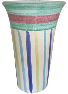 Ceramiche Angela Rinaldi – Portaombrelli Portafiori in Ceramica di Vietri dipinto a mano Maiolica Design Terracotta (fascia verde e viola, Portafiori Altezza cm 26 diametro cm 19)