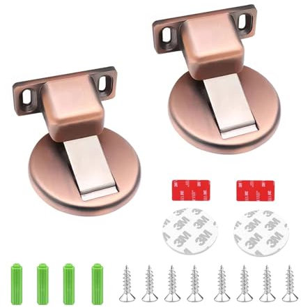 GEFIRE Pack of 2 Door Stop, Magnetic Door Stop, Metal Floor Magnetic Door Buckle, Invisible Door Stop, Floor Mounting, Magnetic Door Stopper, Comes with Adhesive Tape and Screws (Red Bronze)