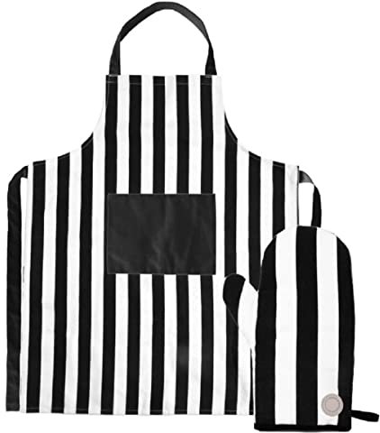 Sagaform Unisex – Erwachsene Aron Schürze & Grillhandschuh, Schwarz-Weiß, 28cm