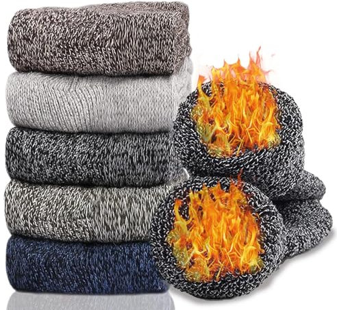 Hocerlu 5 Pares Calcetines Térmicos Mujer de Lana Gruesa - Calentitos, Cómodos y Transpirables para Invierno, Talla Única 35-42