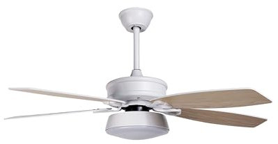 Beliani Ventilador de techo de metal blanco madera clara 50 cm sintético 5 palas Logan