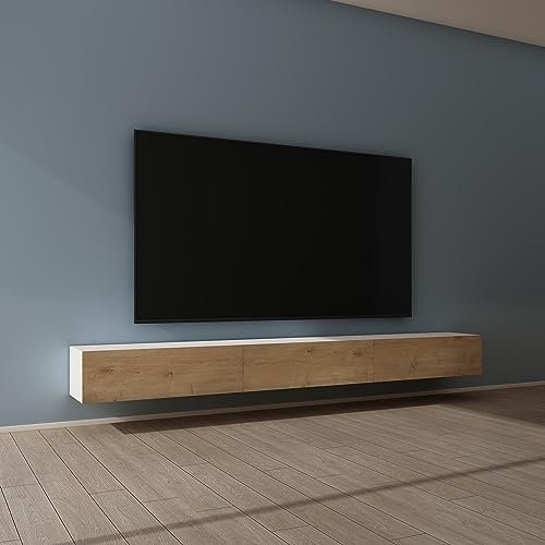 Mai & Mai Meuble TV Armoire avec Soft-Close Table TV pour Le Salon Blanc Mat+Marron Clair 300x40,2x30 cm TC002