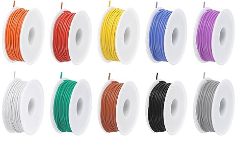 sourcing map 24 Gauge Silicone Wire 24AWG Electrical Wire Stranded Wire Flexible Tinned Copper Wire High Temp Hookup Wire Spool 10 Color 15m/49.2ft for Car Model Electric Appliances 10pcs
